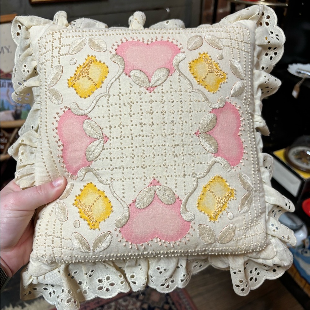 Lace/Beaded Grandmacore Heart Throw Pillow